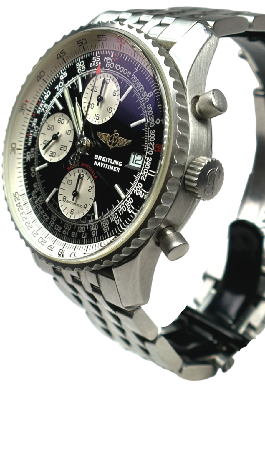 Breitling Navitimer Men’s Black Watch with Baton Indexes Stainless Steel…