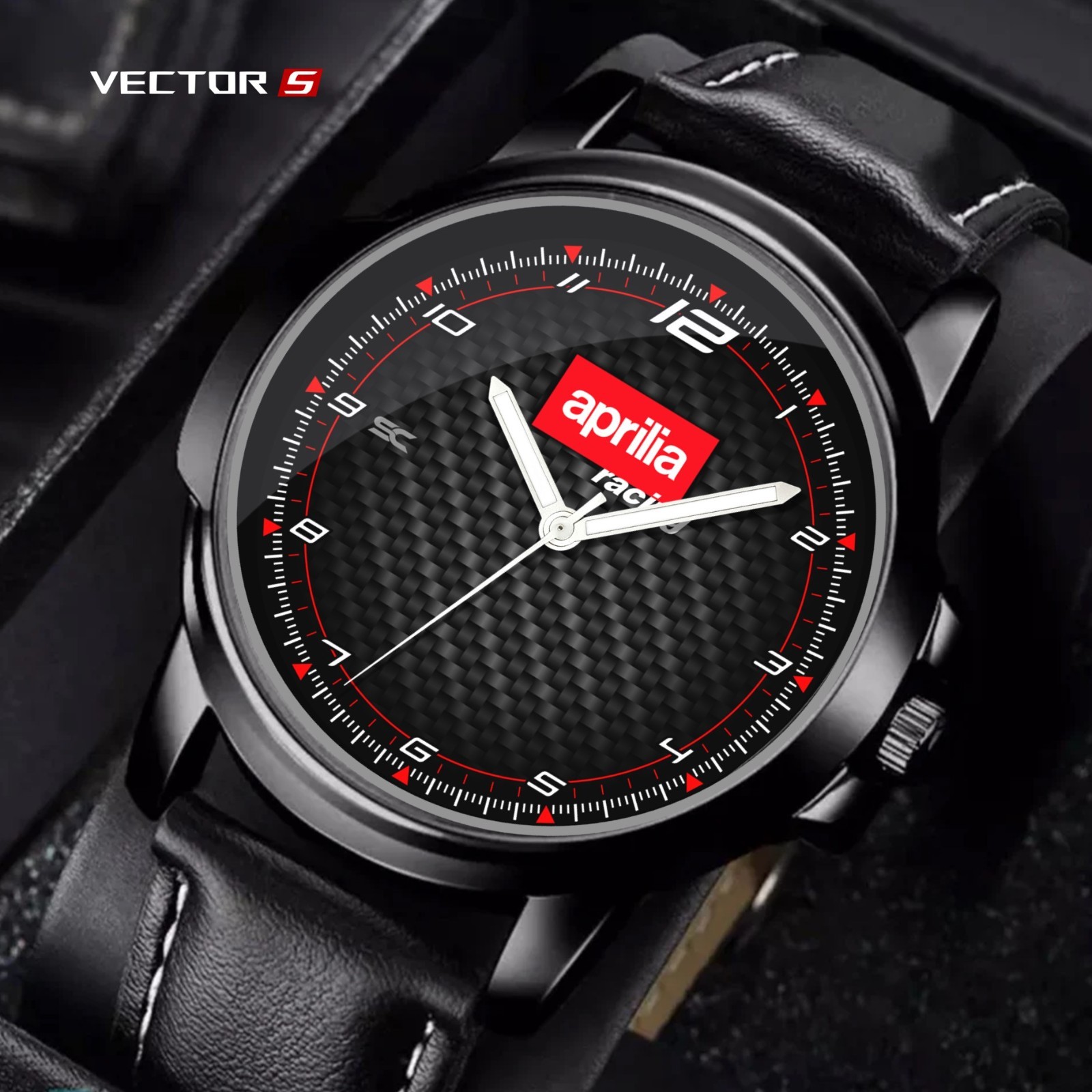 Aprilia Racing Sport Carbon Fiber Look Motorcycle Fan Art Quartz Wrist Watch