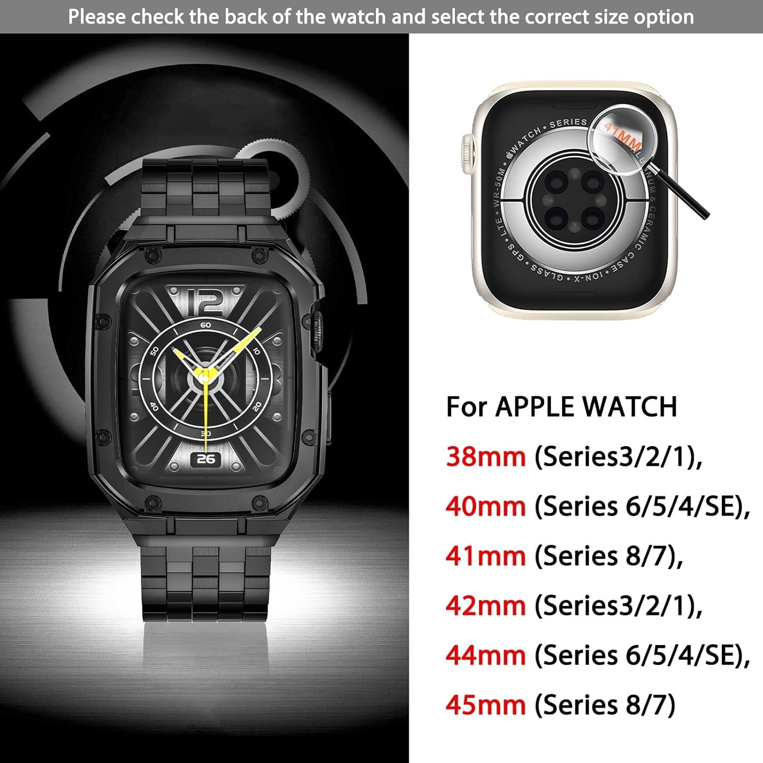 (NO WATCH) Stainless Steel Watch Case with Band for Apple Watch Band 44mm 42mm..