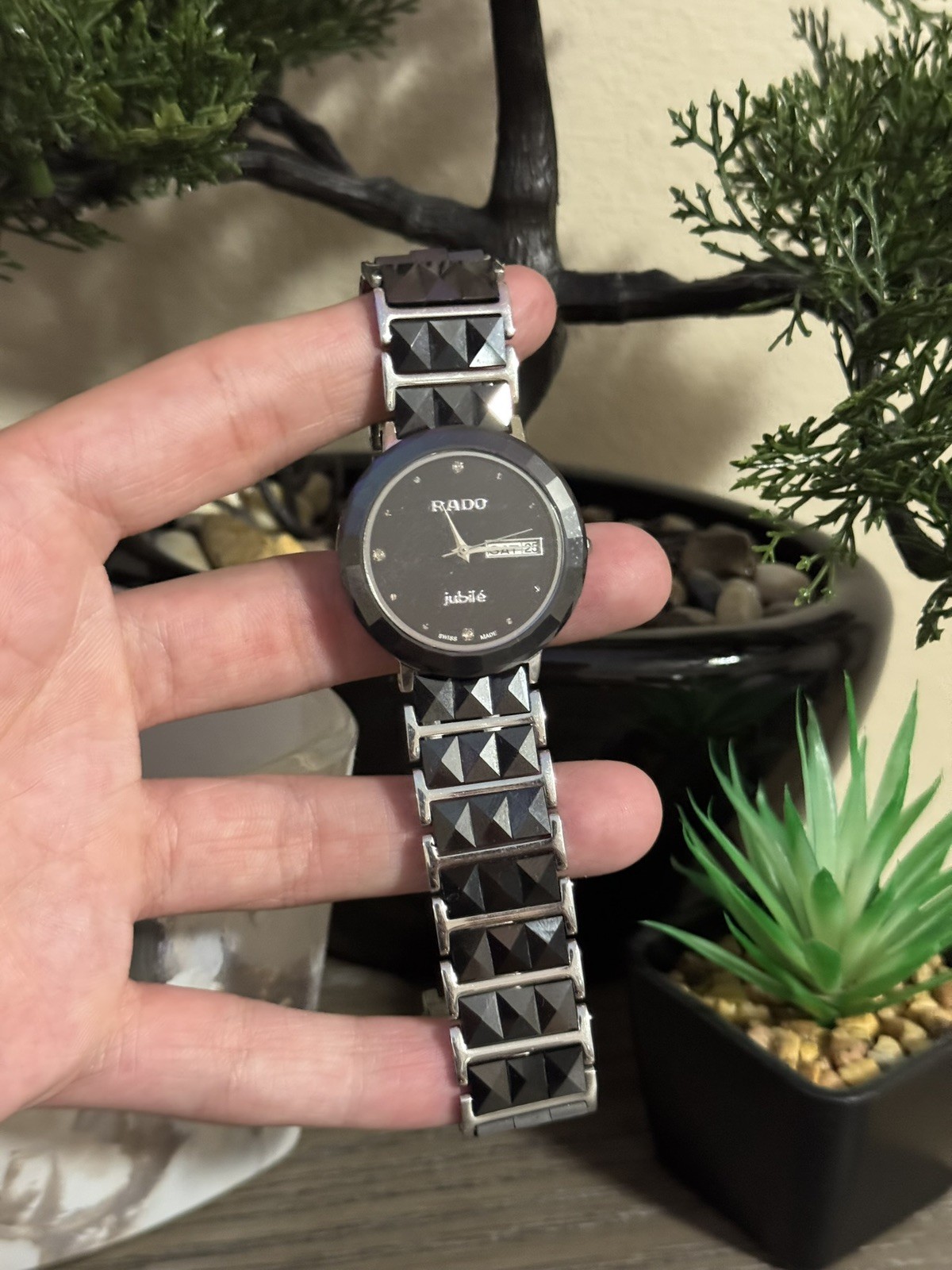 Rado DiaStar Jubilé Black Analog Wristwatch Diamond Accent Bracelet