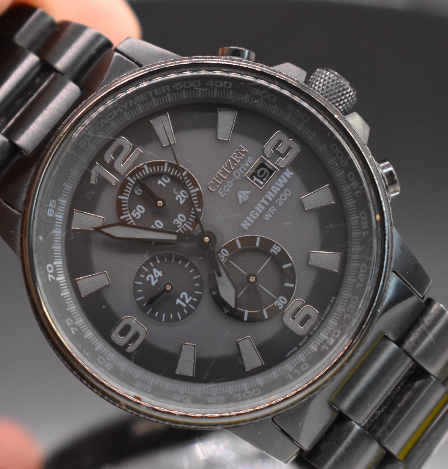 Citizen Nighthawk Eco-Drive Chronograph WR-200 Men’s Black Watch Date B612