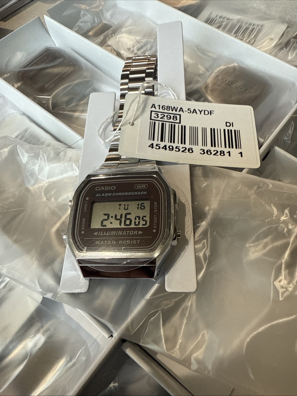 CASIO VINTAGE ICONIC A168WA-5A SILVER DIGITAL STOPWATCH ALARM WR BRAND NEW