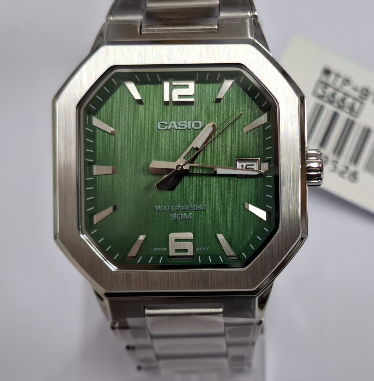 New CASIO MTP‑B195 Series MTP-B195D-3AV Green Dial Analog 38 mm Men’s Watch