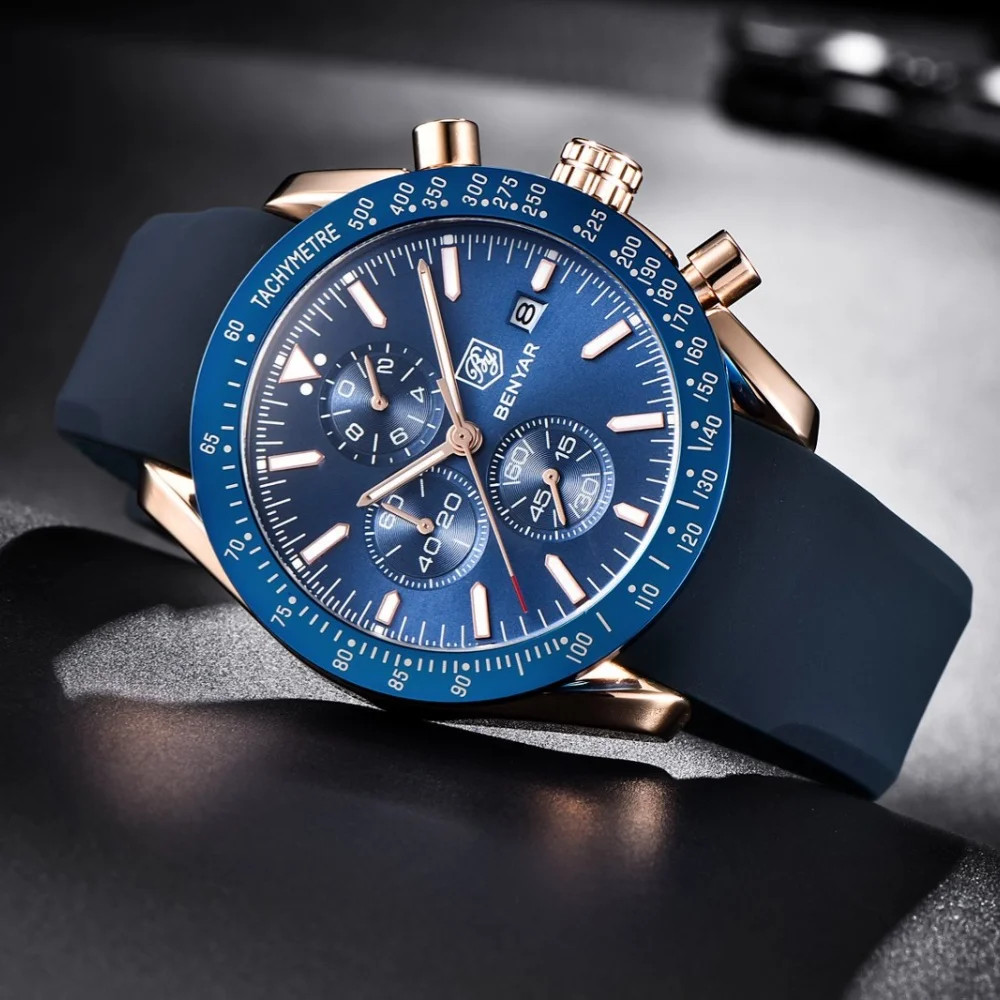 BENYAR BY-5140 Men’S Quartz Watch Alloy Case Silicone Strap Fashion Casual 3Bar