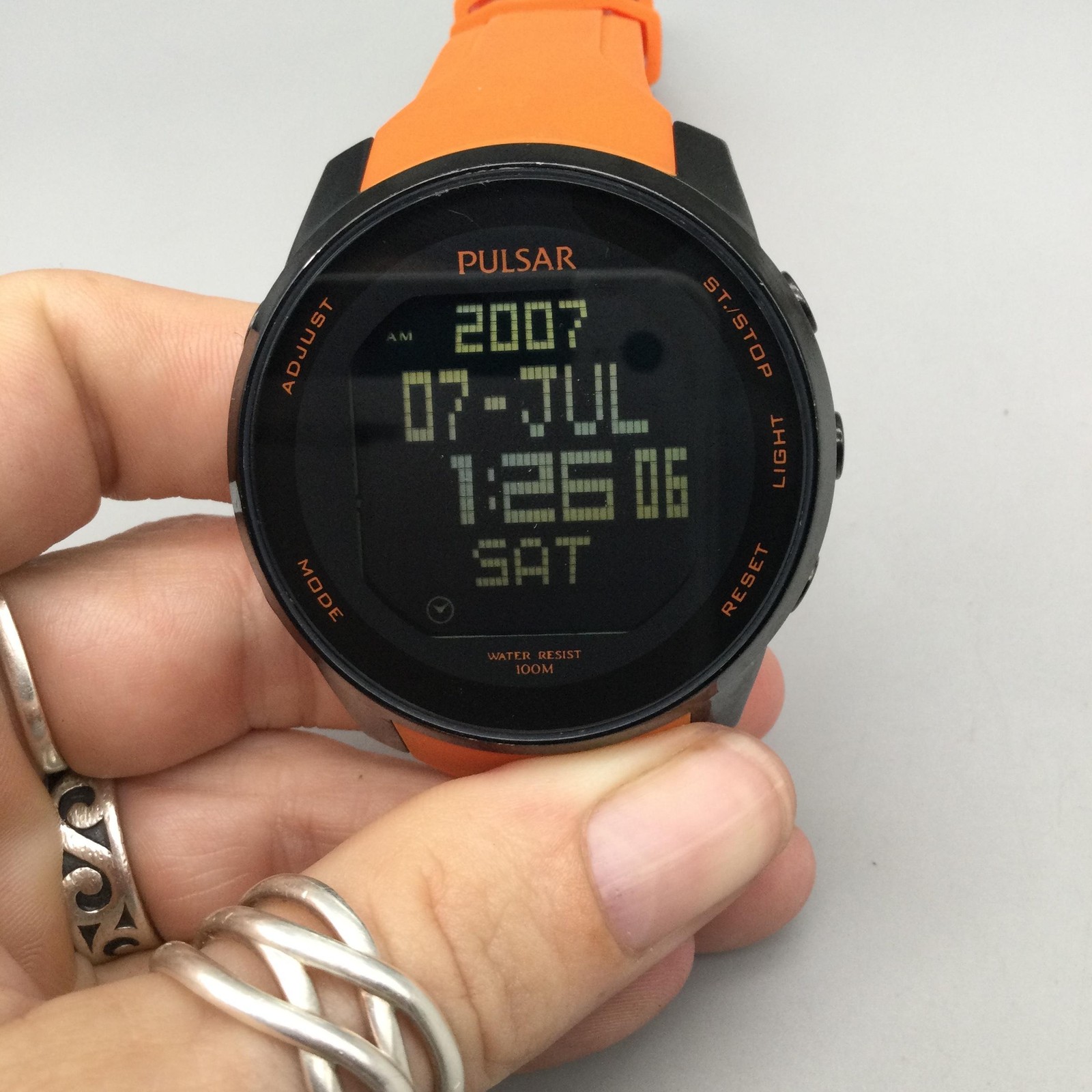 Pulsar W861-X006 Mens Watch 47mm Digital Black Orange Rubber New Battery