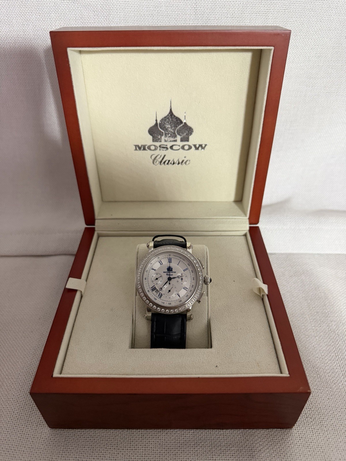 Poljot Moscow Classic 3133 Chronograph Watch Limited 130/500 Diamond Bezel Box