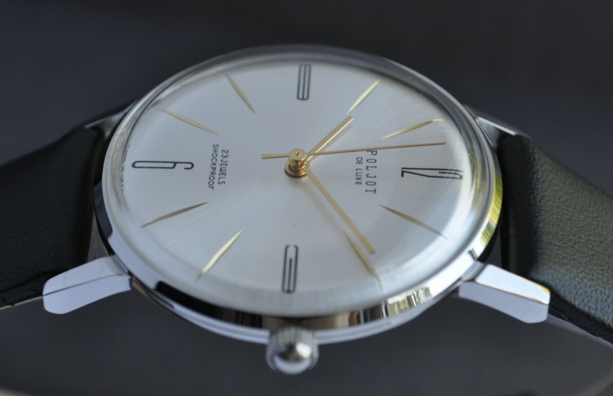New Nos Vintage Watch Poljot De Luxe Extra SLIM 1970s Case Stainless Steel Rare*