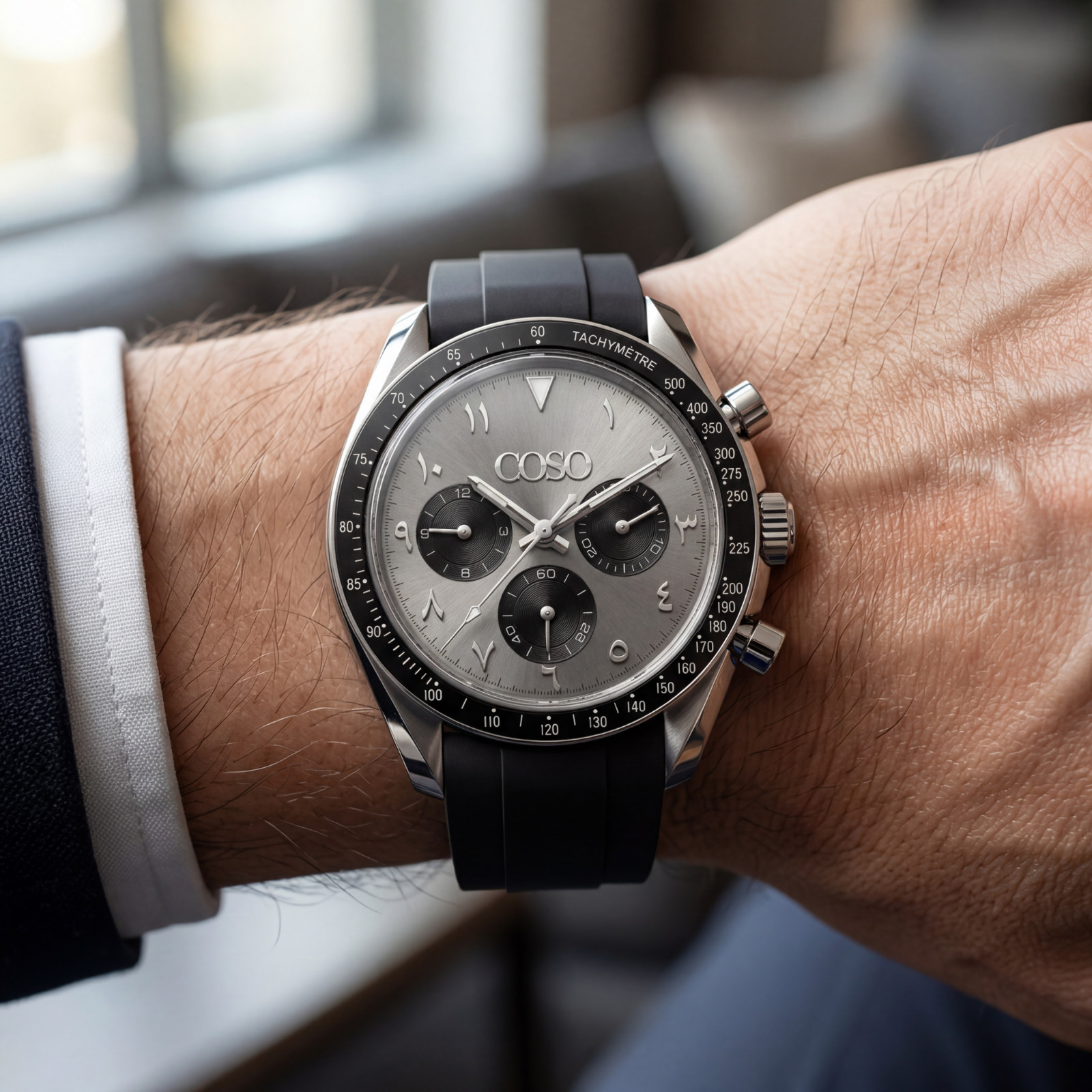 COSO Torvex Chronograph Grey Dial Eastern Arabic Numerals Black Rubber Strap