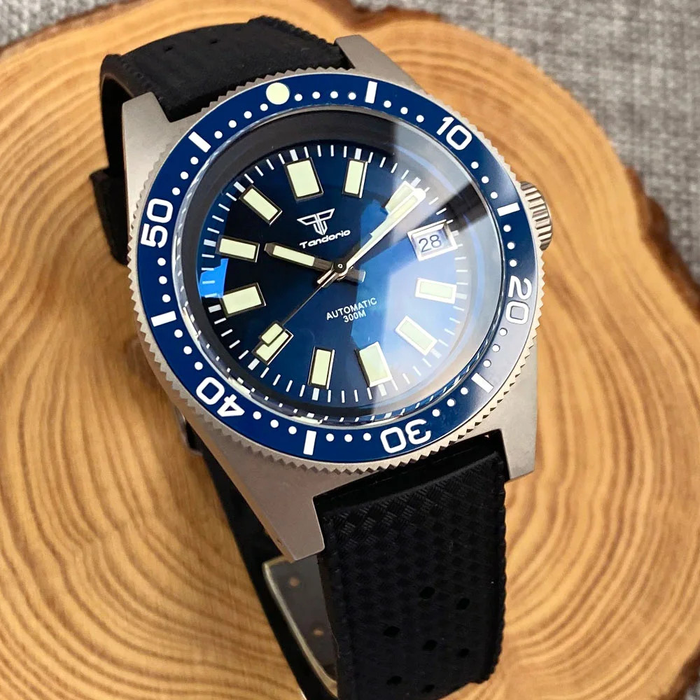 Tandorio 41mm Titanium Diving 62MAS Watch Black/Grey/Blue Dial NH35A PT5000 Move