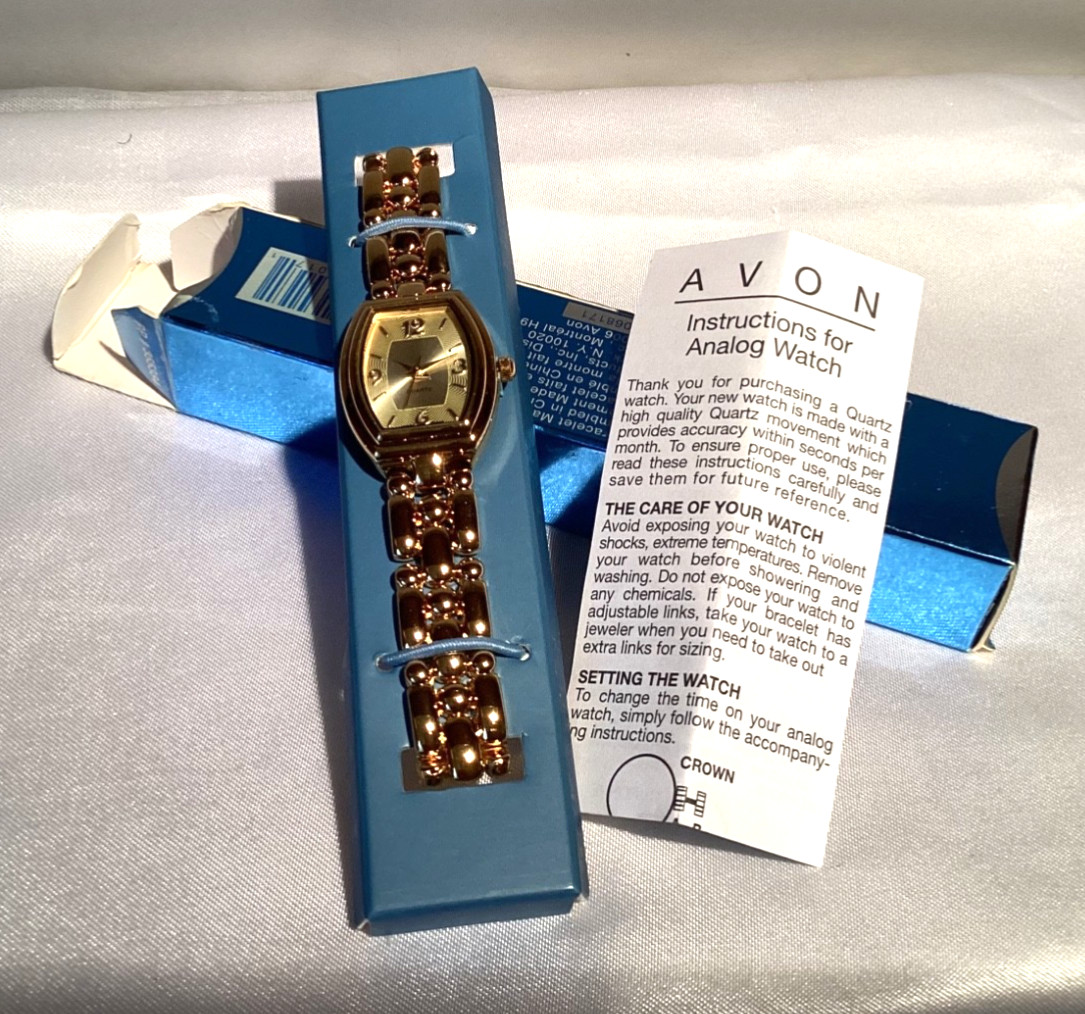 Vintage Avon Goldtone Classic Link Watch New in Box 8.5”