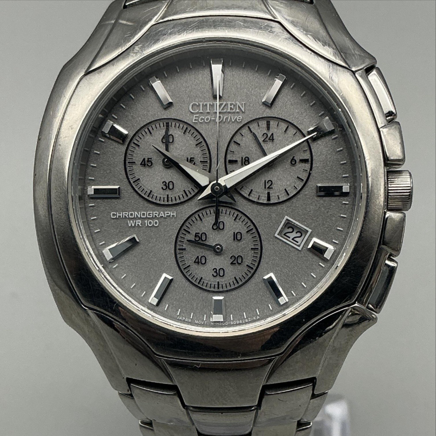 Citizen Eco-Drive Chronograph Mens Watch 35mm Silver Tone Gray Dial 6.75″