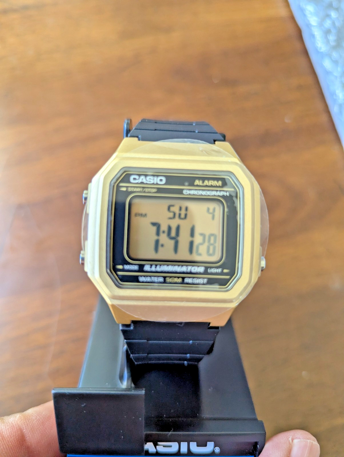 Casio W-217HM-9AV Gold Digital Watch Steel Resin Band LED Alarm Stopwatch 50M WR