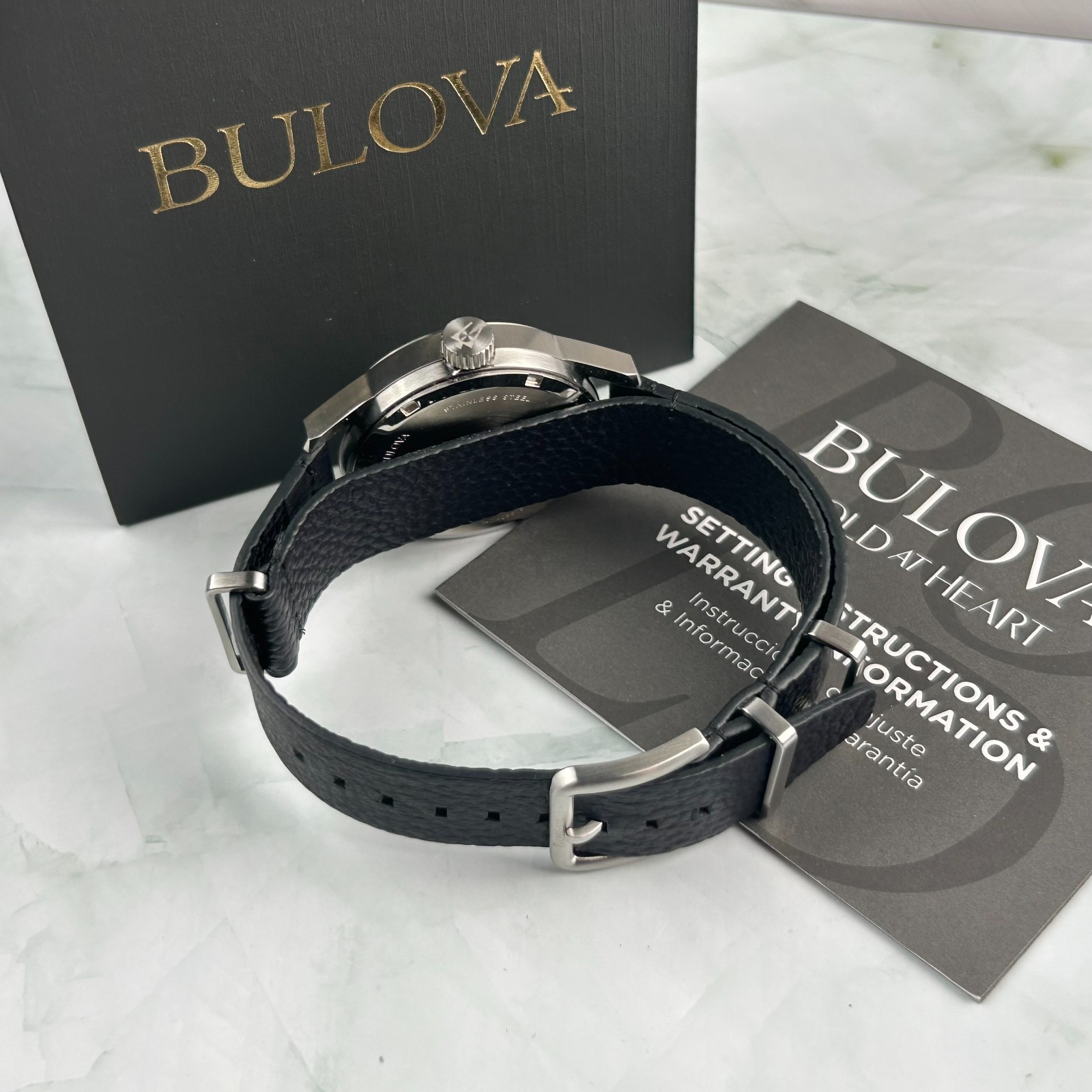 Bulova Men’s Hack Watch 96A246 Ivory Dial Automatic Black Leather Strap New 38mm