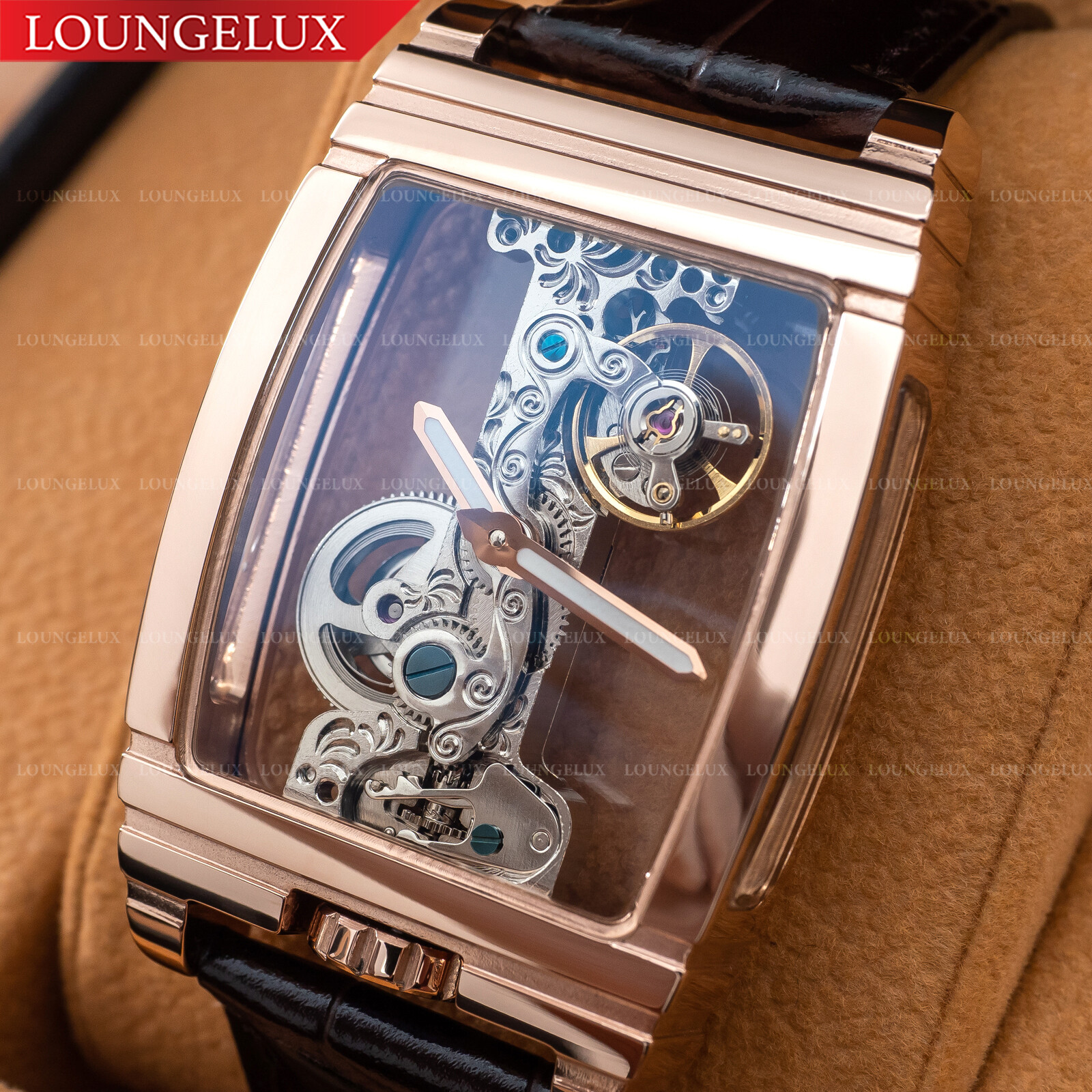 Mens Bridge Manual Mechanical Watch – Rose Gold Brown Leather Diasteria 1688