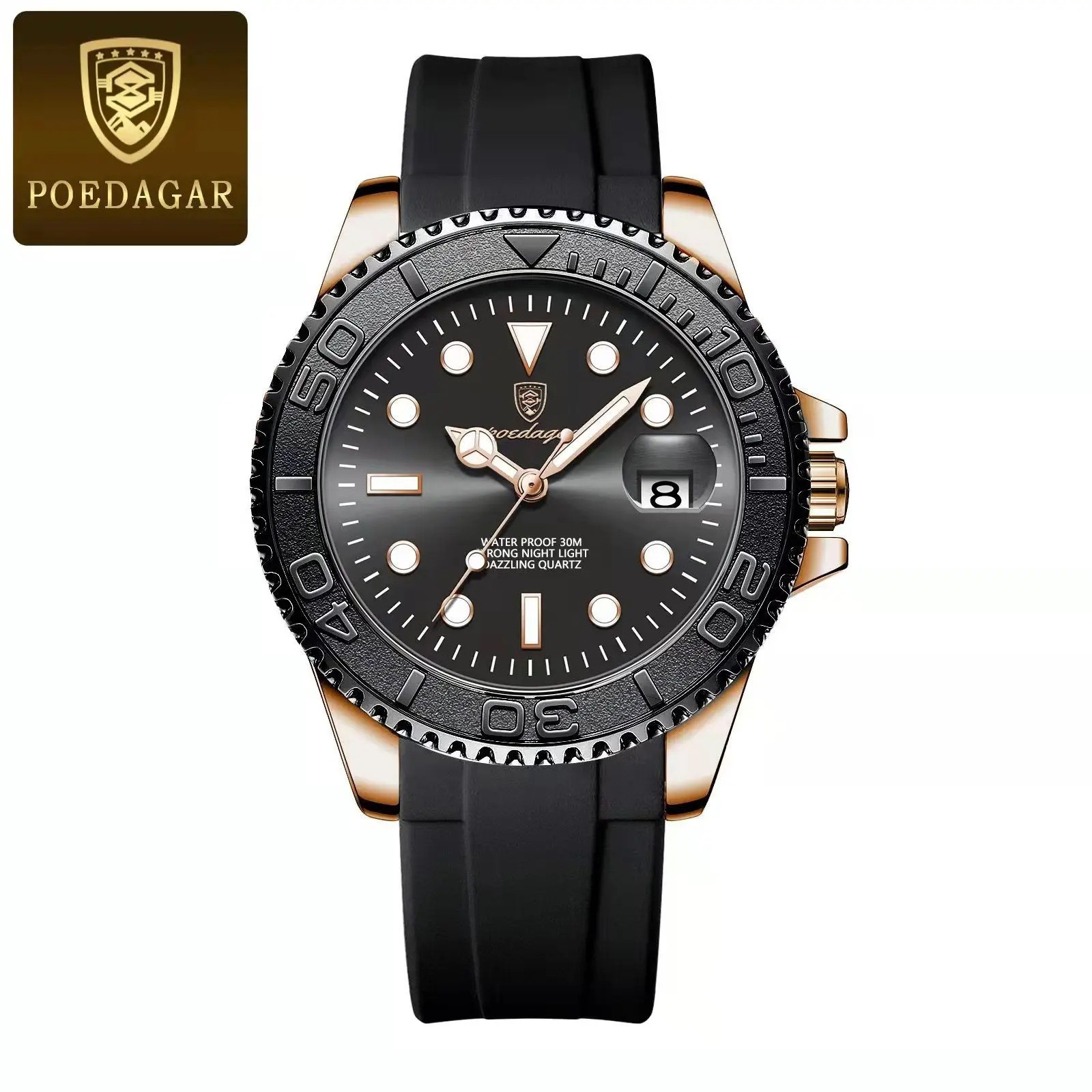 POEDAGAR Men Business Watch Waterproof Stainless Steel Date Luminous Waterproof