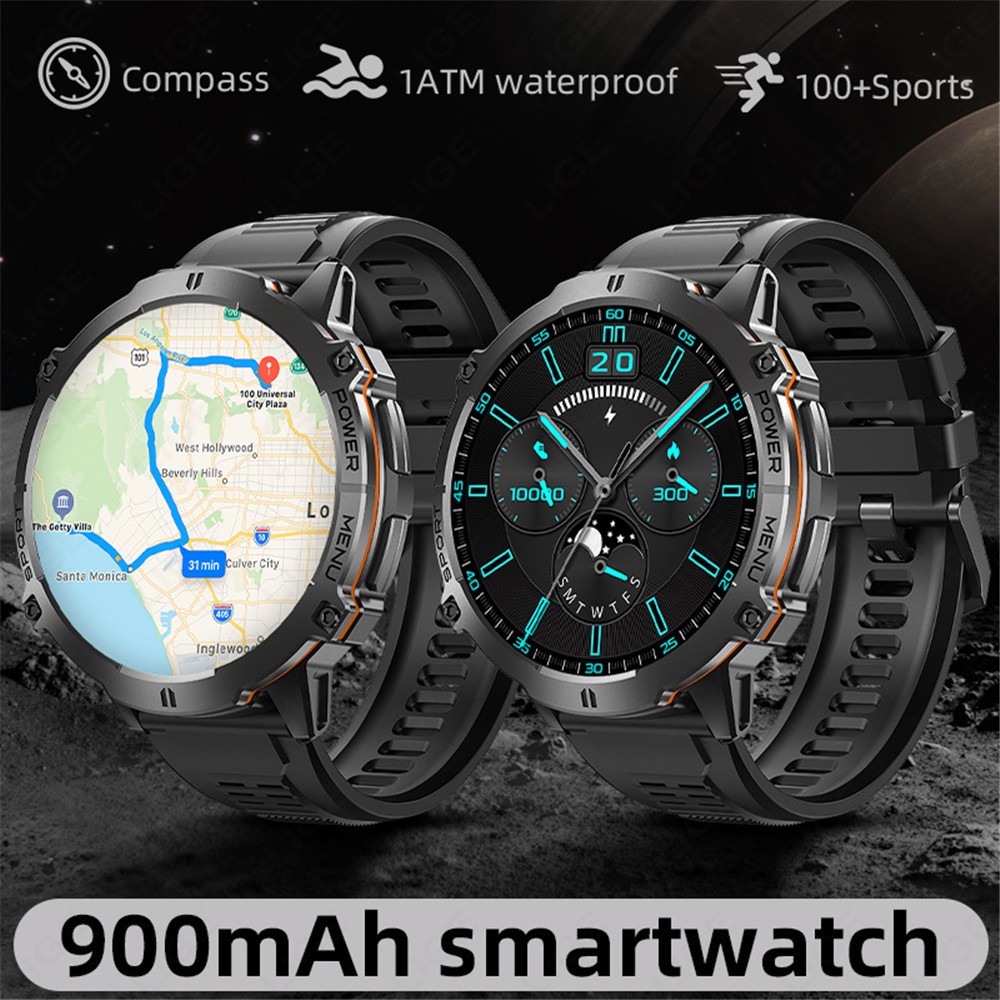 Men Smart Watch 1.73” Altitude Barometer Heart Rate Monitor Outdoor Sport Watch