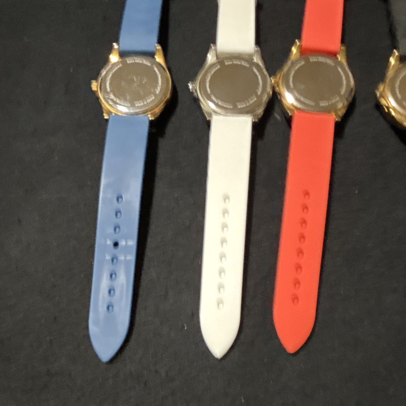 Geneve Lot of 4 Round Analog Watches Blue/White/Red/Black Rubber Straps