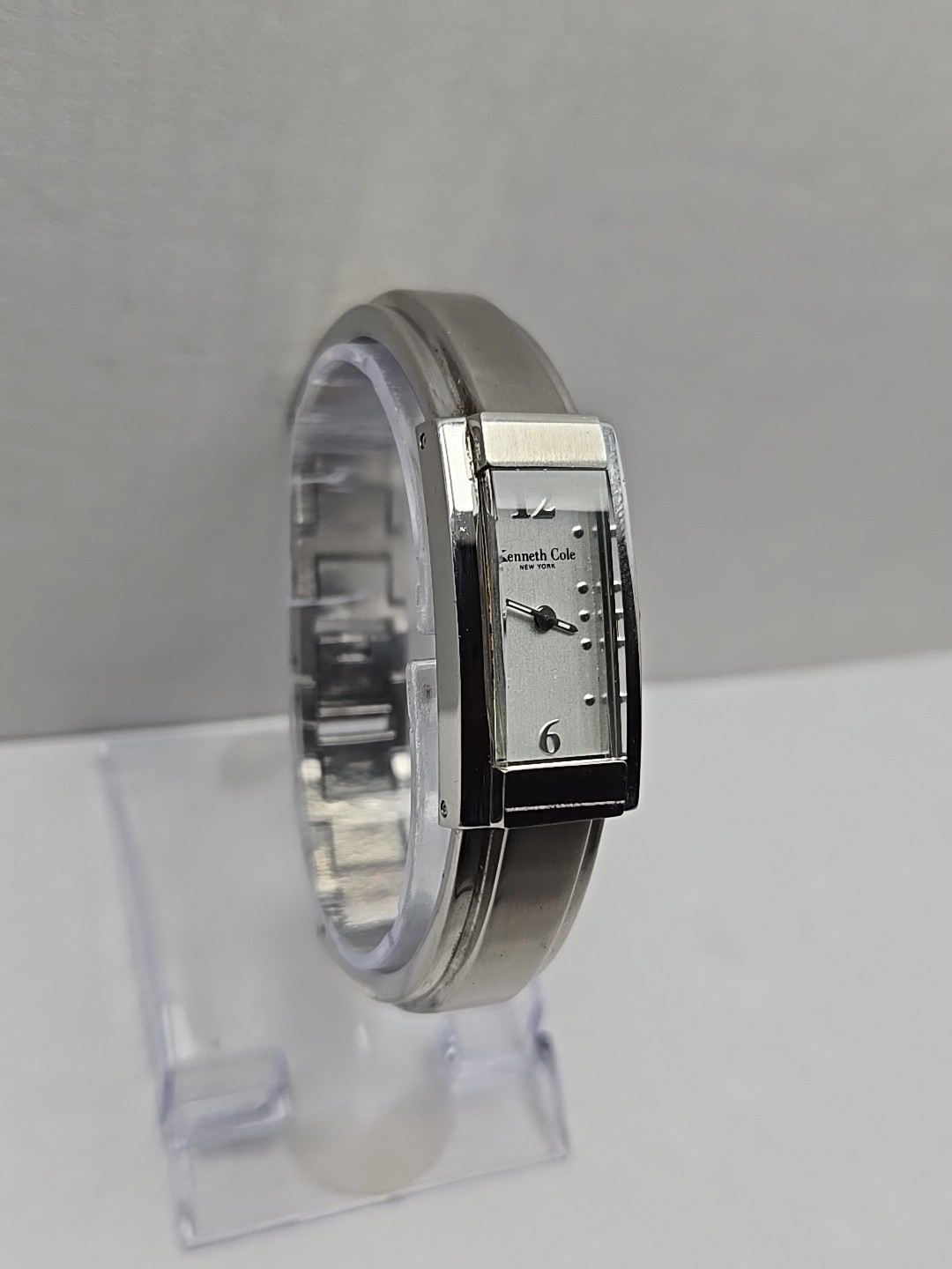 Womens Kenneth Cole Watch 15mm Silver Tone Cuff Bangle Band New Battery