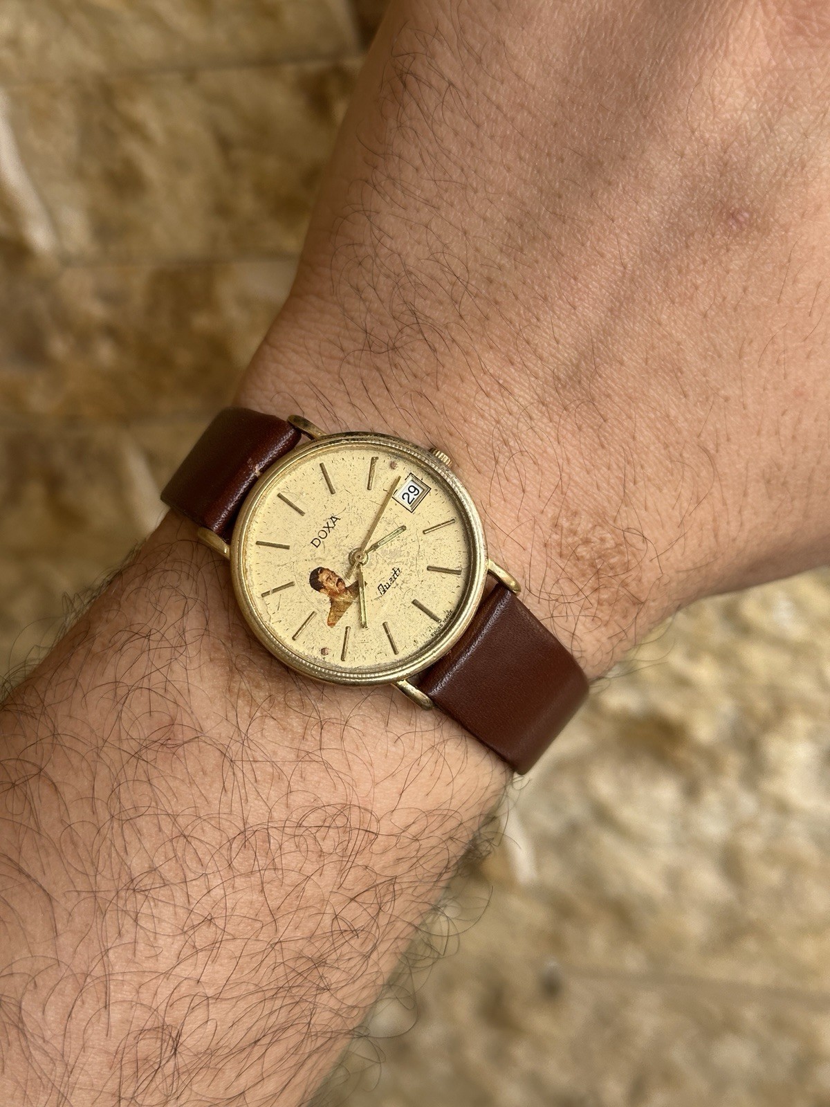 1980s Vintage Doxa Saddam Hussein Iraq Gift Watch Quartz 32mm Rare Authentic
