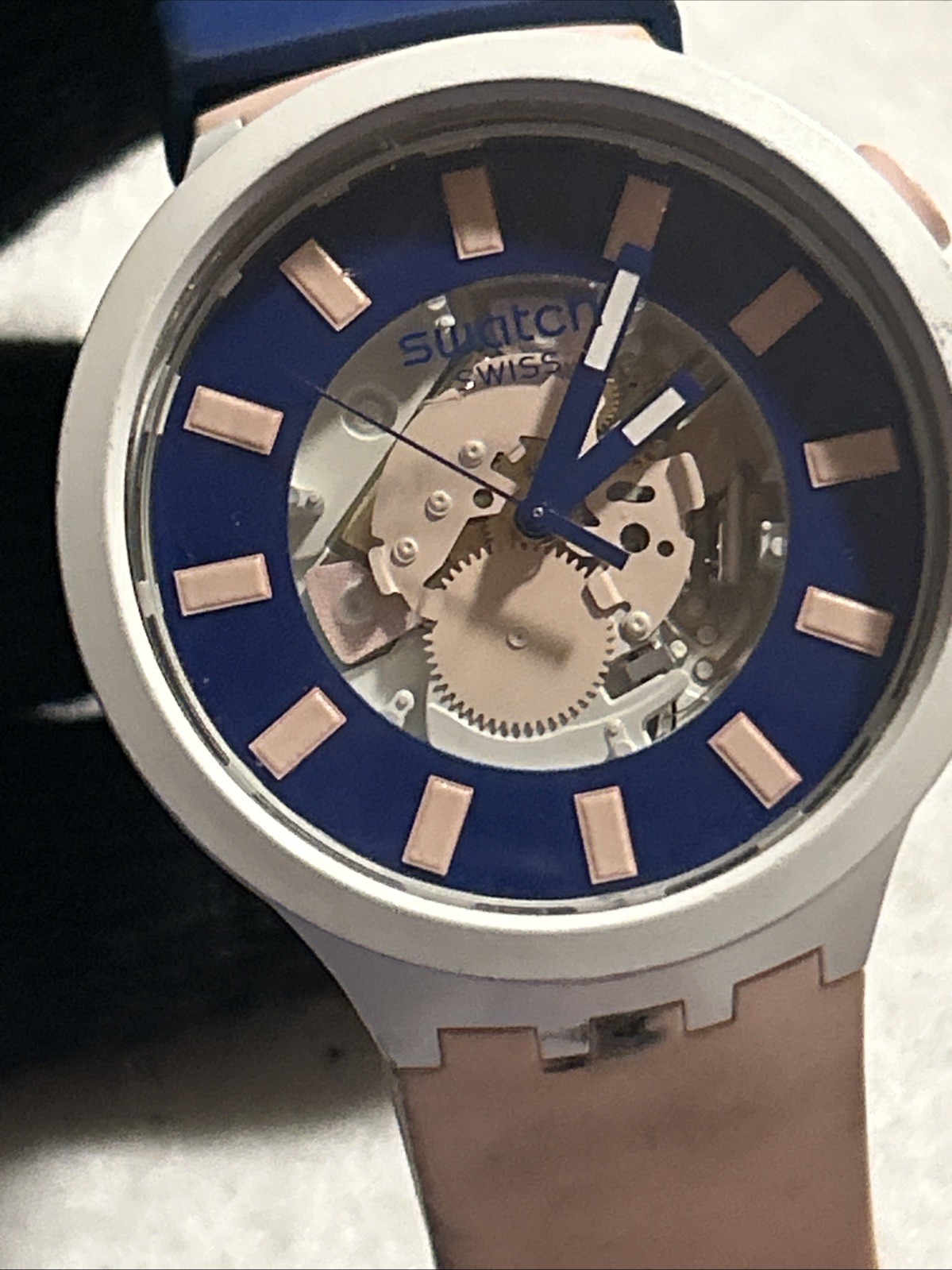 SWATCH BIG BOLD BIOCERAMIC Watch SWISS Analog Pink Navy Strap Dameged
