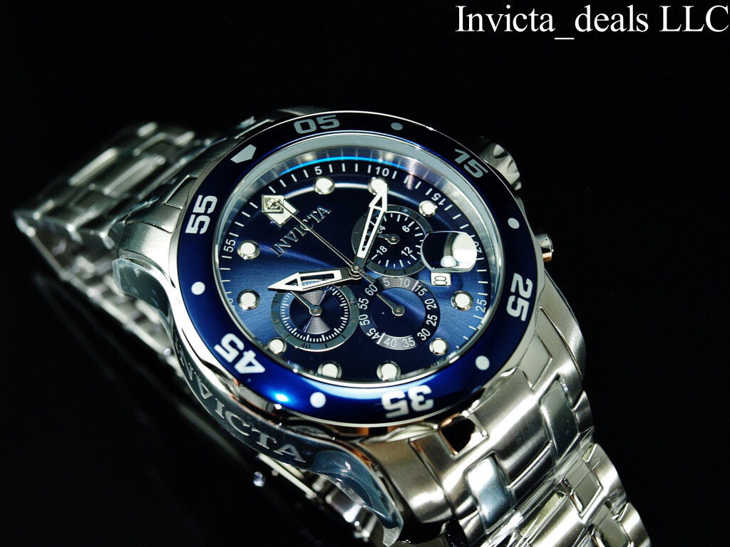 Invicta Men’s 48mm Pro Diver SCUBA Chronograph BLUE DIAL Silver Tone 200M Watch