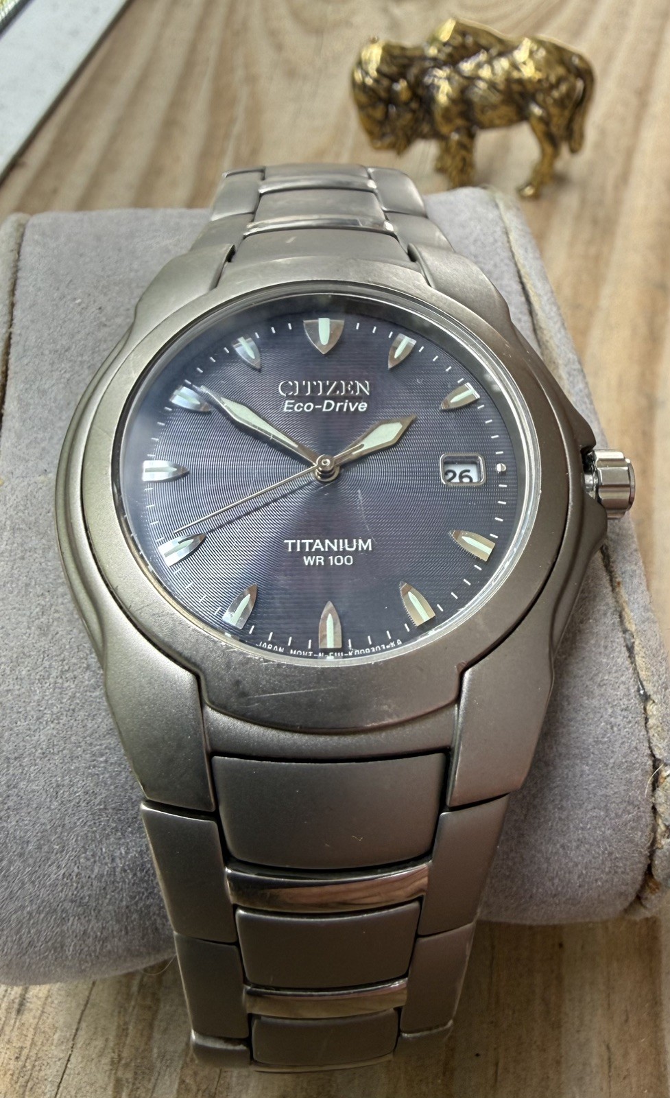 Citizen Eco-Drive Titanium WR100 Watch 37mm Blue Dial Solar Date E111-K006350
