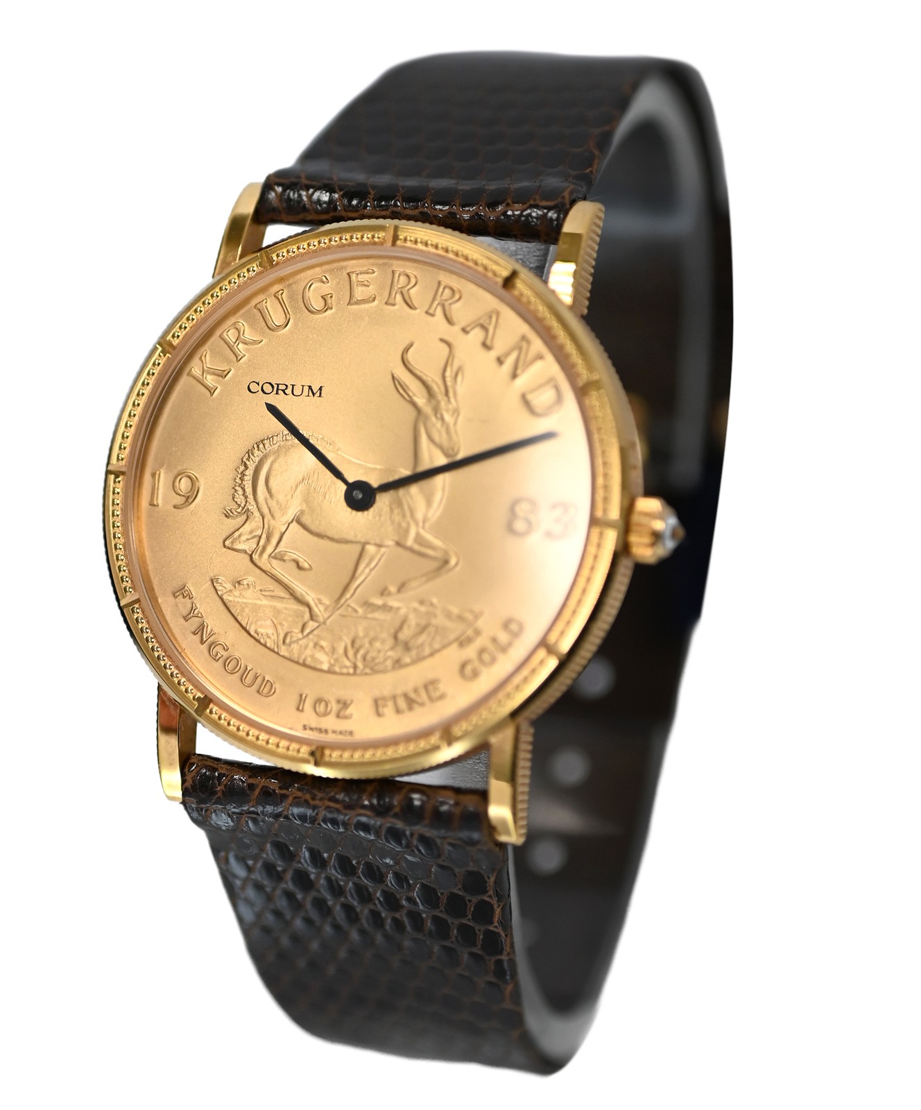Vintage Corum 1 OZ 18K Gold Coin Krugerrand South Africa 1983 Diamond 34MM