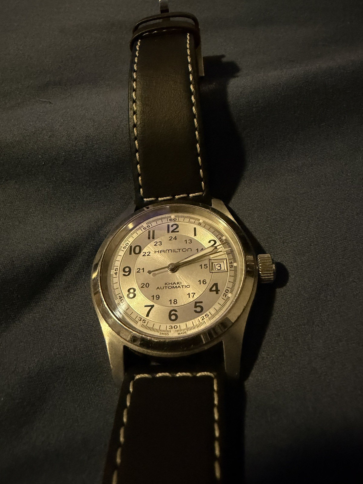 Hamilton Khaki Field Silver Men’s Watch 38mm with Black Leather Band – H70455553