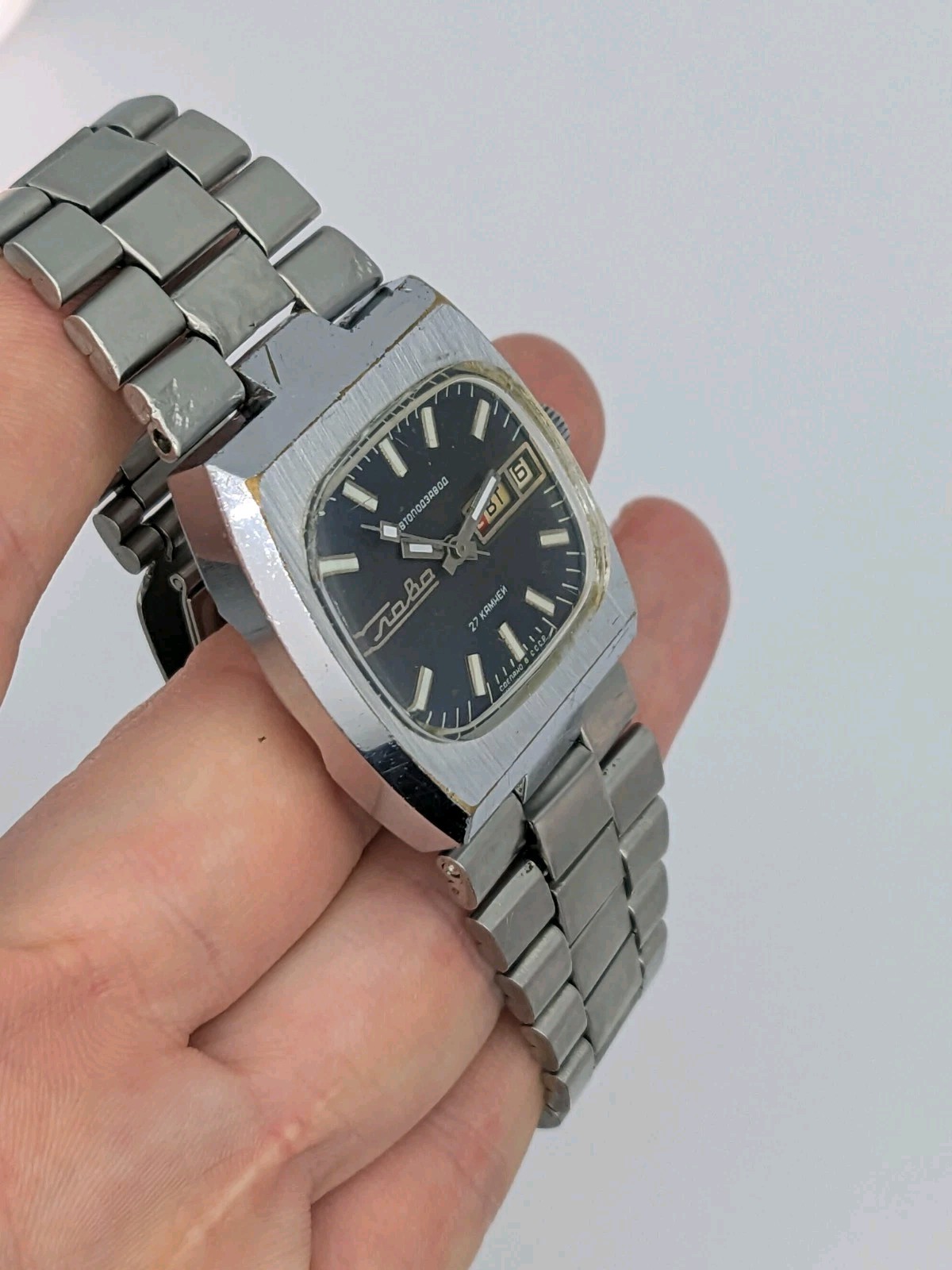 Vintage Watch Slava Tank Automatic Blue Dial 2427 Soviet USSR Mechanical 1980s