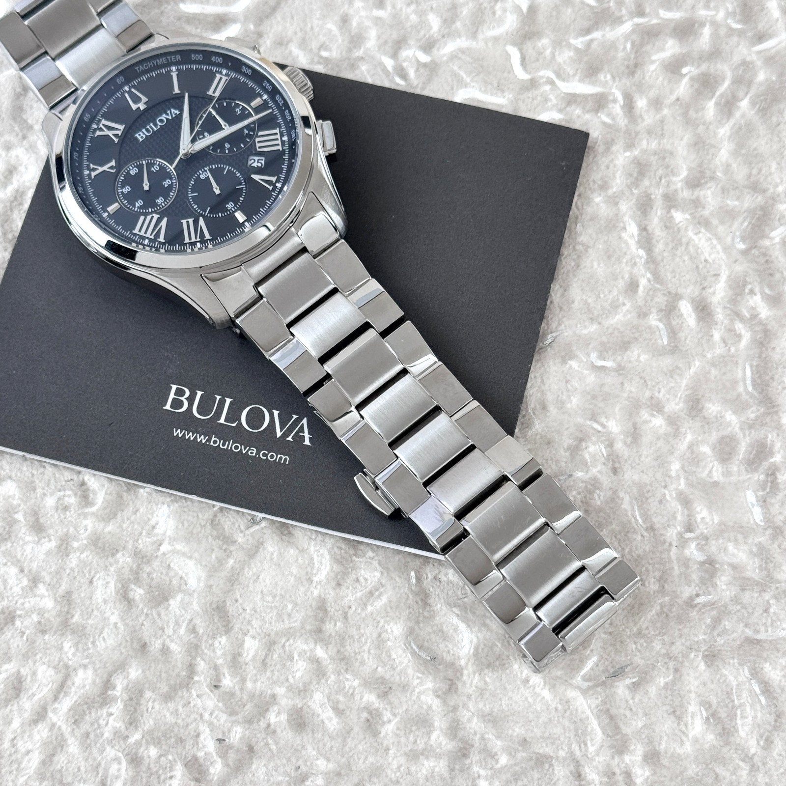 Bulova Men’s Classic Wilton Black Dial Stainless Steel Chronograph Watch 96B288