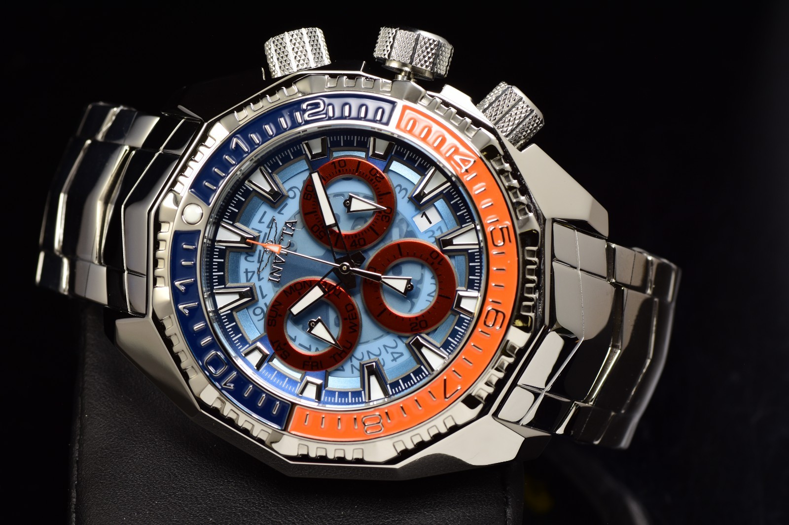 Invicta Men’s Akula 55mm Swiss Chronograph Orange/Blue High Polish SS Watch