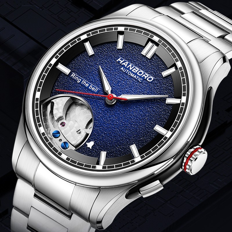 HANBORO Men Automatic Watch Alarm Mechanical Wristwatch Miyota 9015 Sapphire