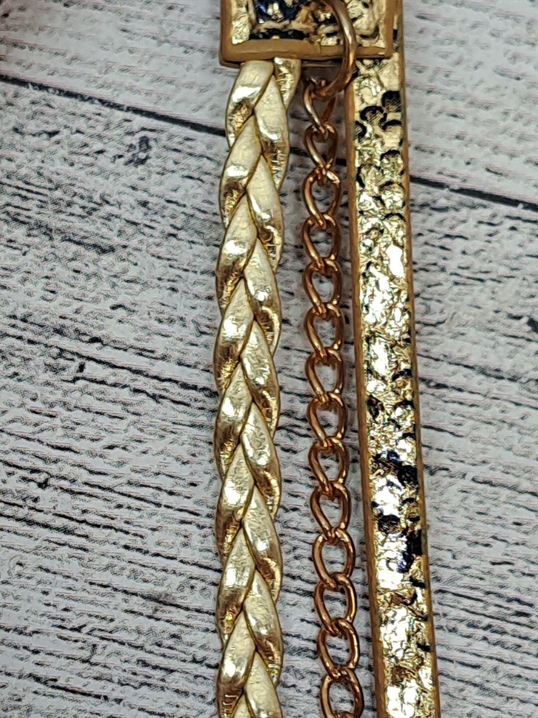 Geneva Women’s Watch Button Snap Multi Braid Snake Skin Gold Tone Bracelet Band