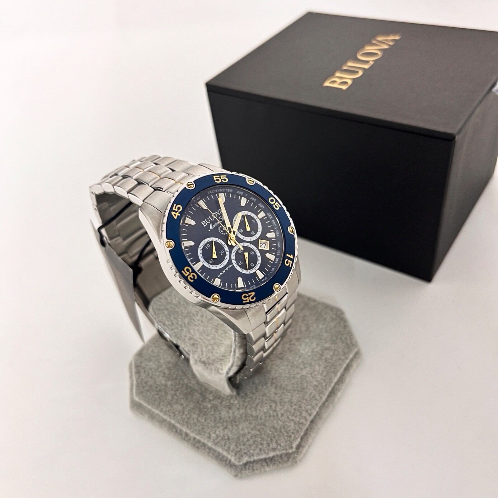 Bulova Marine Star 98B400 Blue Dial Stainless Steel Chronograph Men’s Watch New