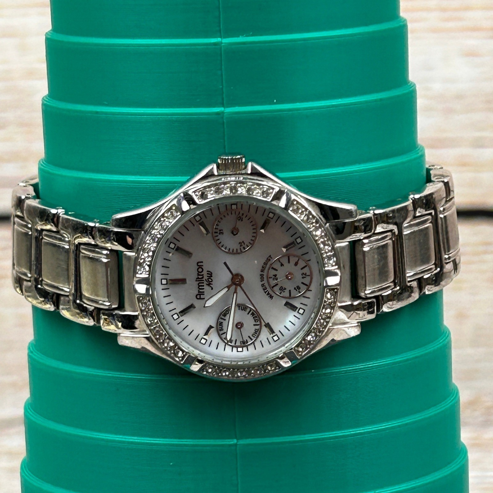 Armitron Now Womens Watch Silver Tone Mother of Pearl Crystal Bezel 75/3639SV