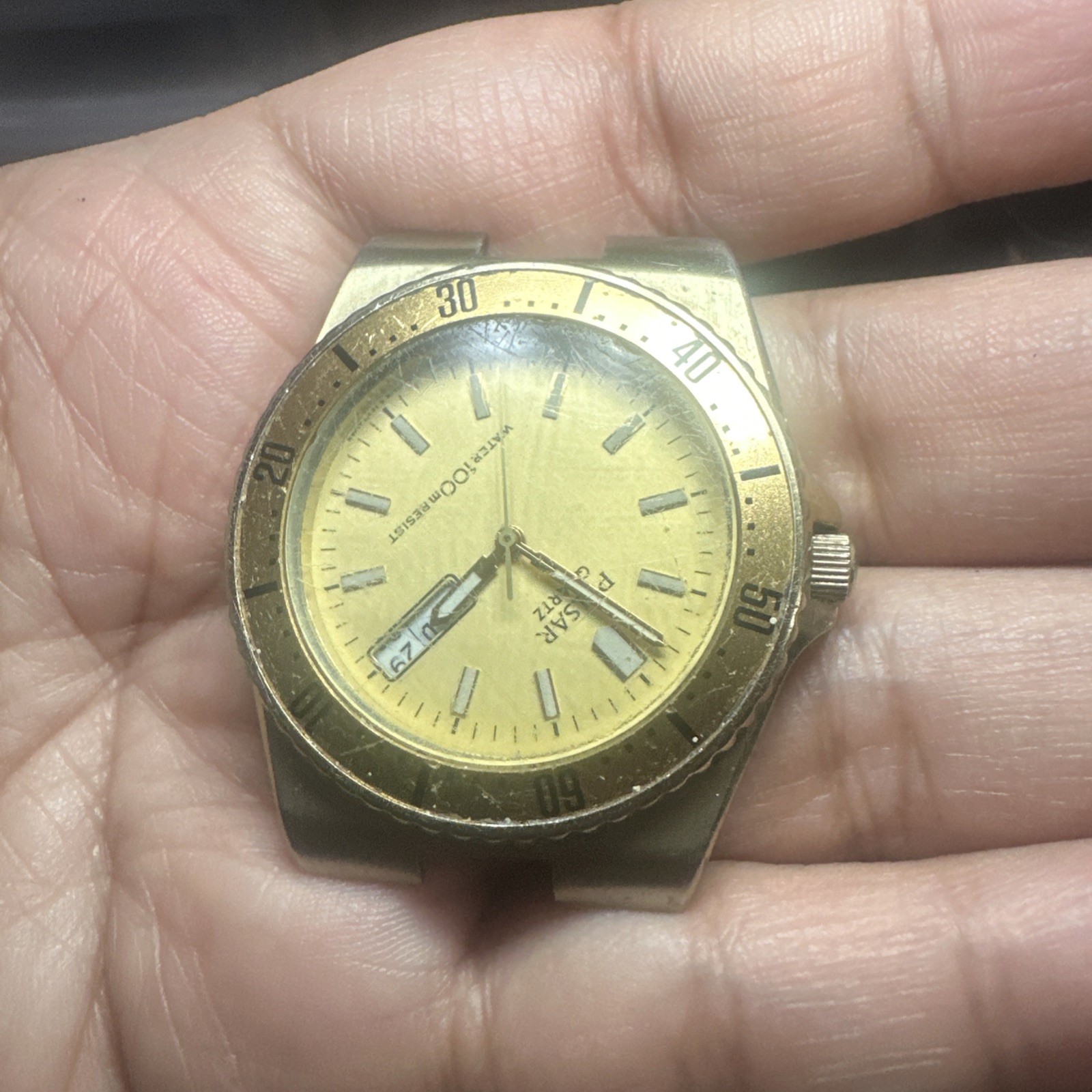Works VTG Pulsar Divers Mens Watch & Rotating Bezel Quartz 38mm Gold Tone REPAIR
