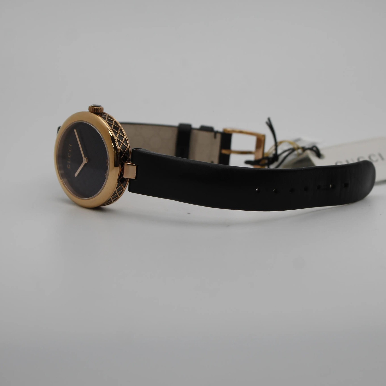 Gucci Diamantissima 31MM Rose Gold PVD Black Dial Ladies Quartz Watch YA141401