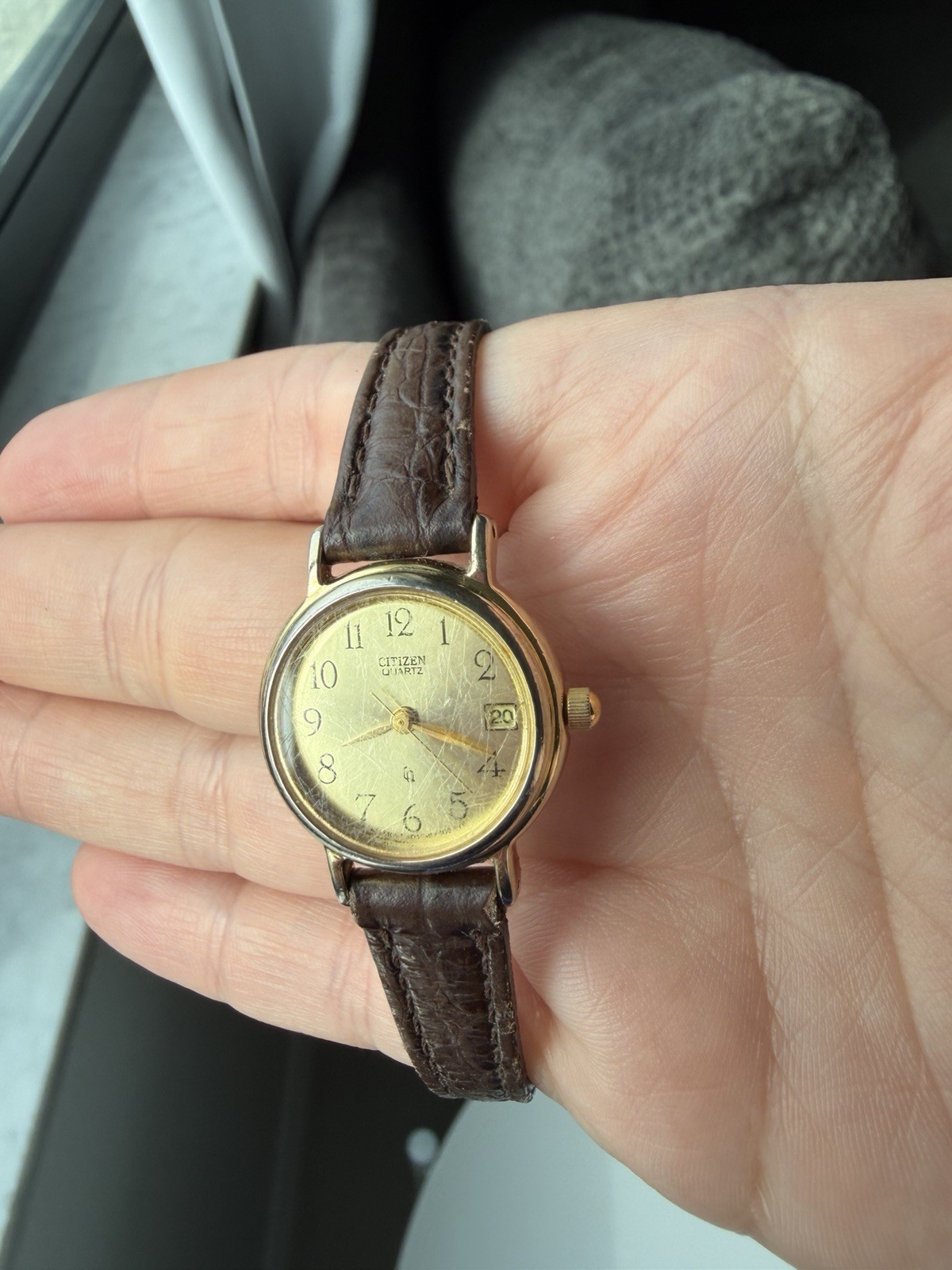 Vintage Women’s Citizen Watch With Brown Leather Strap/ Working/ New Battery
