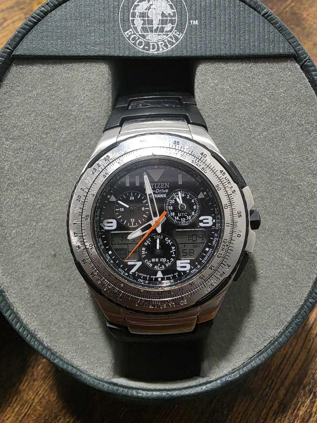 Citizen Eco-Drive Skyhawk C651-S019109 Ana-Digi World Time Mens Watch WR100