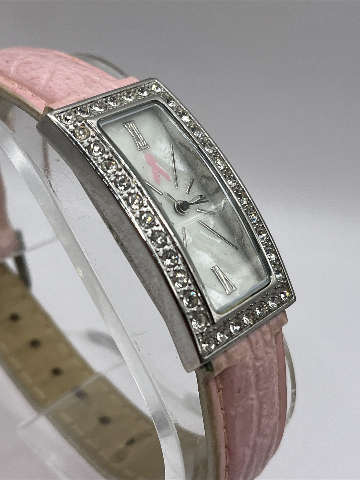 Breast Cancer Awareness Silver Tone Pink Band MOP Dial Women’s Watch New Battery
