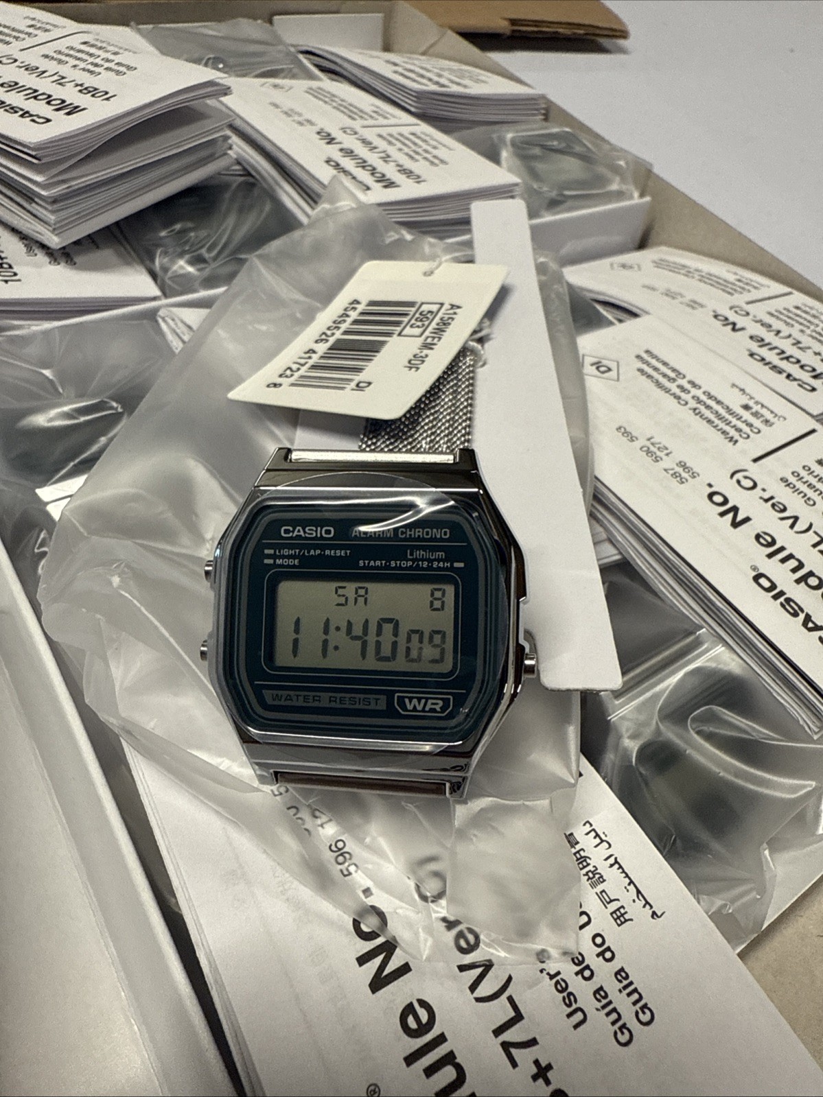 Casio Vintage Series A158WEM‑3D Stainless Steel 33mm Green Dial Mesh Men’s Watch