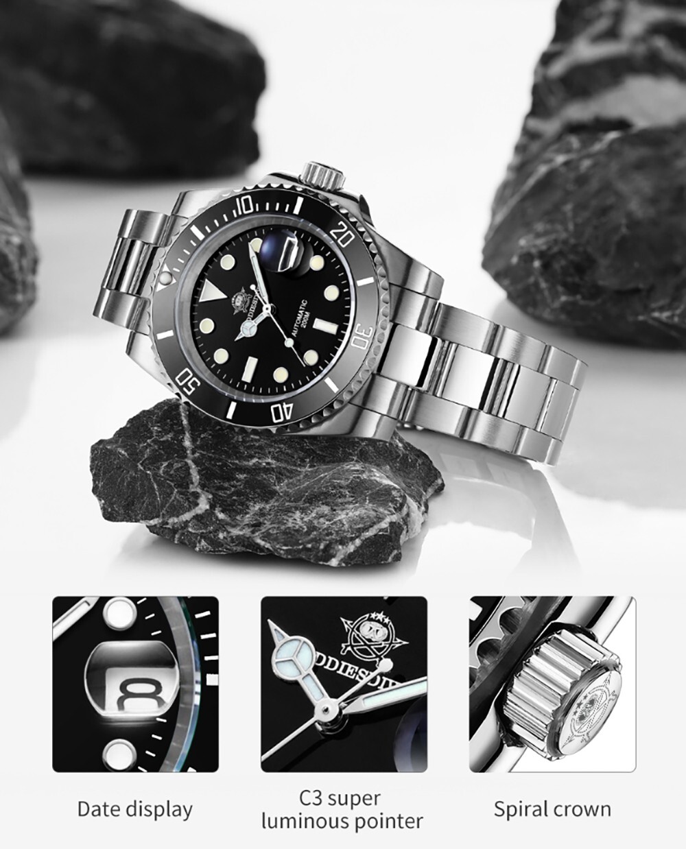 ADDIESDIVE Black 200M Diver Watch Automatic Citizen Miyota Sapphire Luminous New