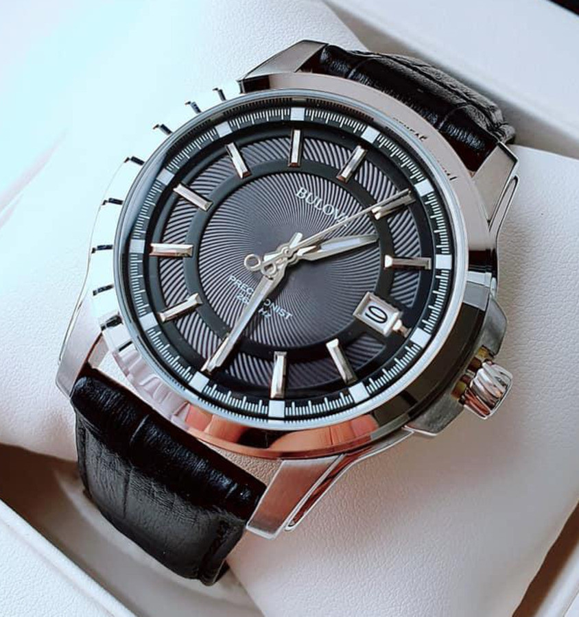 Bulova Gray Dial 96B158 Precisionist Silver Tone Black Leather Band Men’s Watch