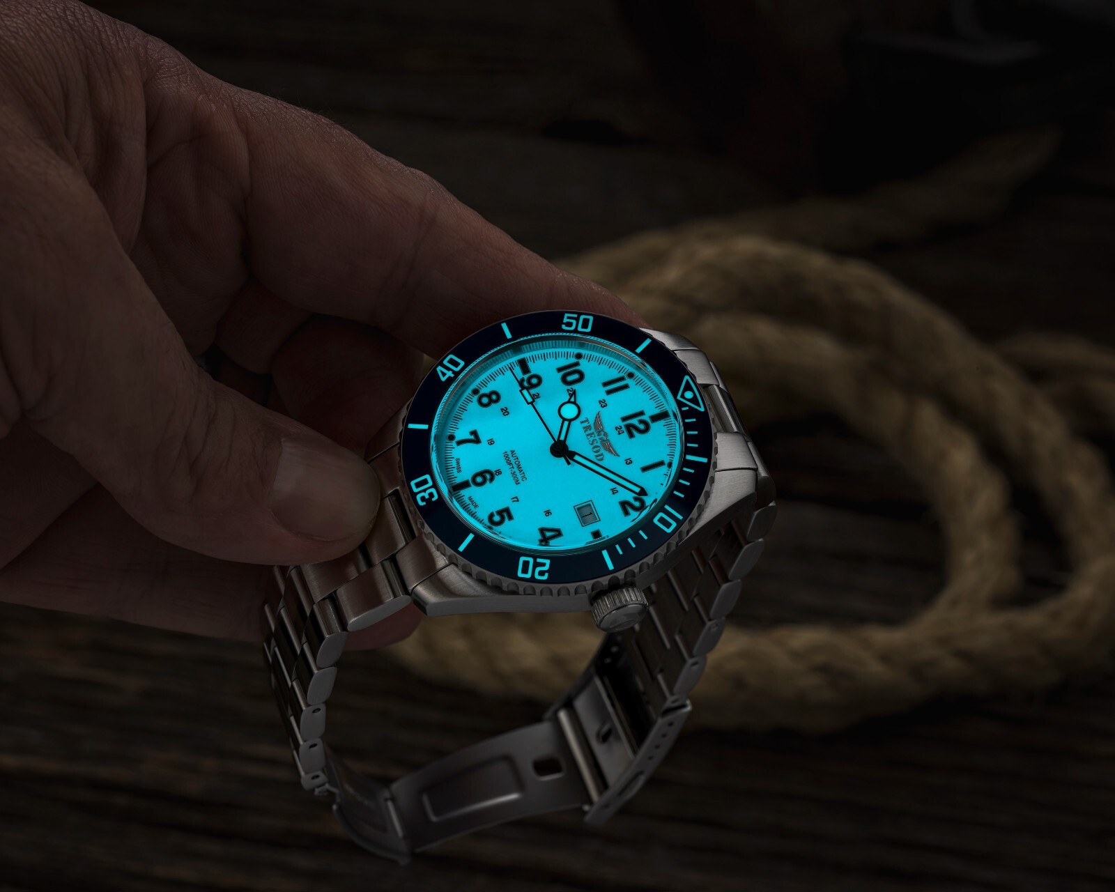 Tresod Ocean Master SWISS MADE SW200 Automatic Blue Dial Ceramic Bezel SS Watch