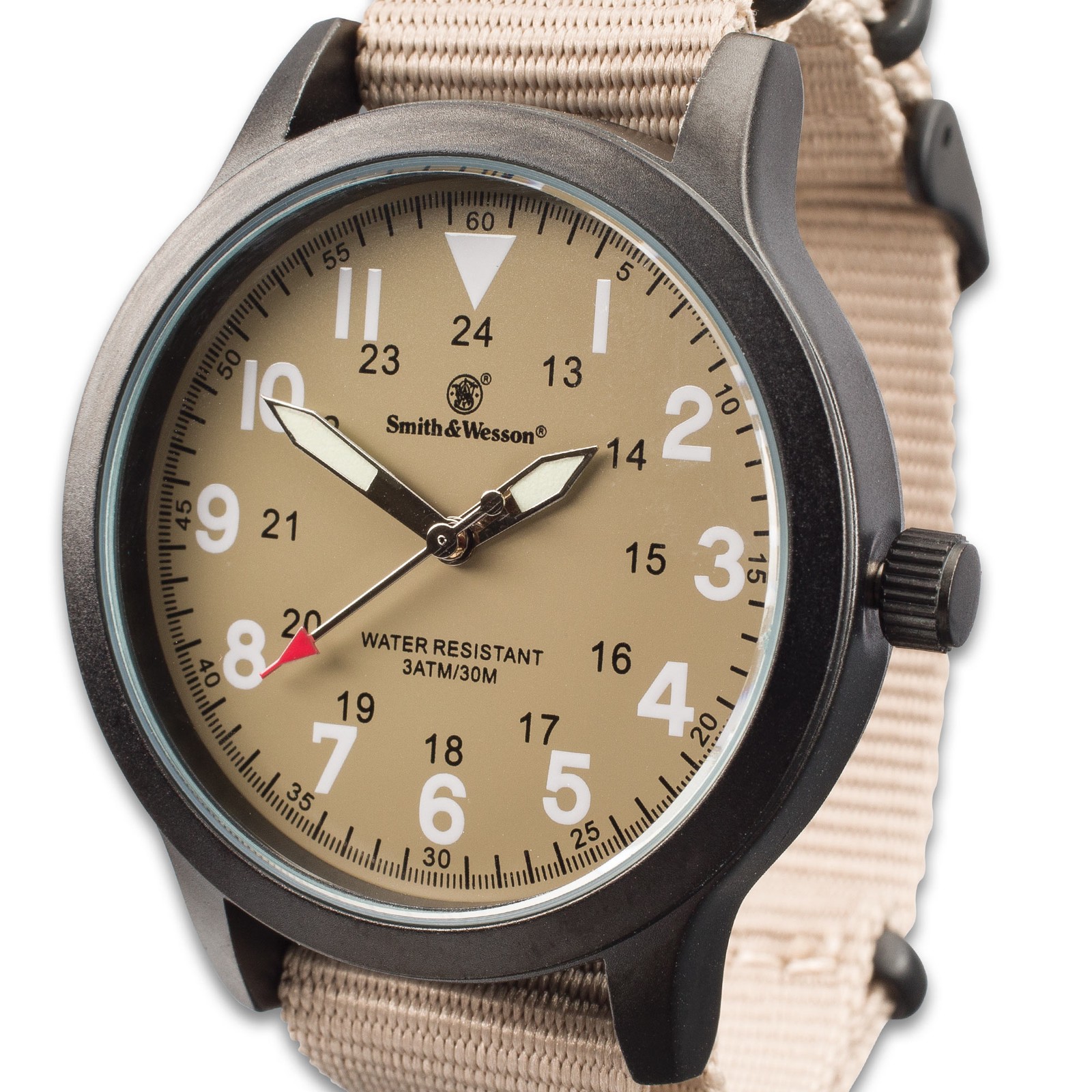 Smith & Wesson Tan Canvas Tactical Military Case 30m Water Resistant Watch