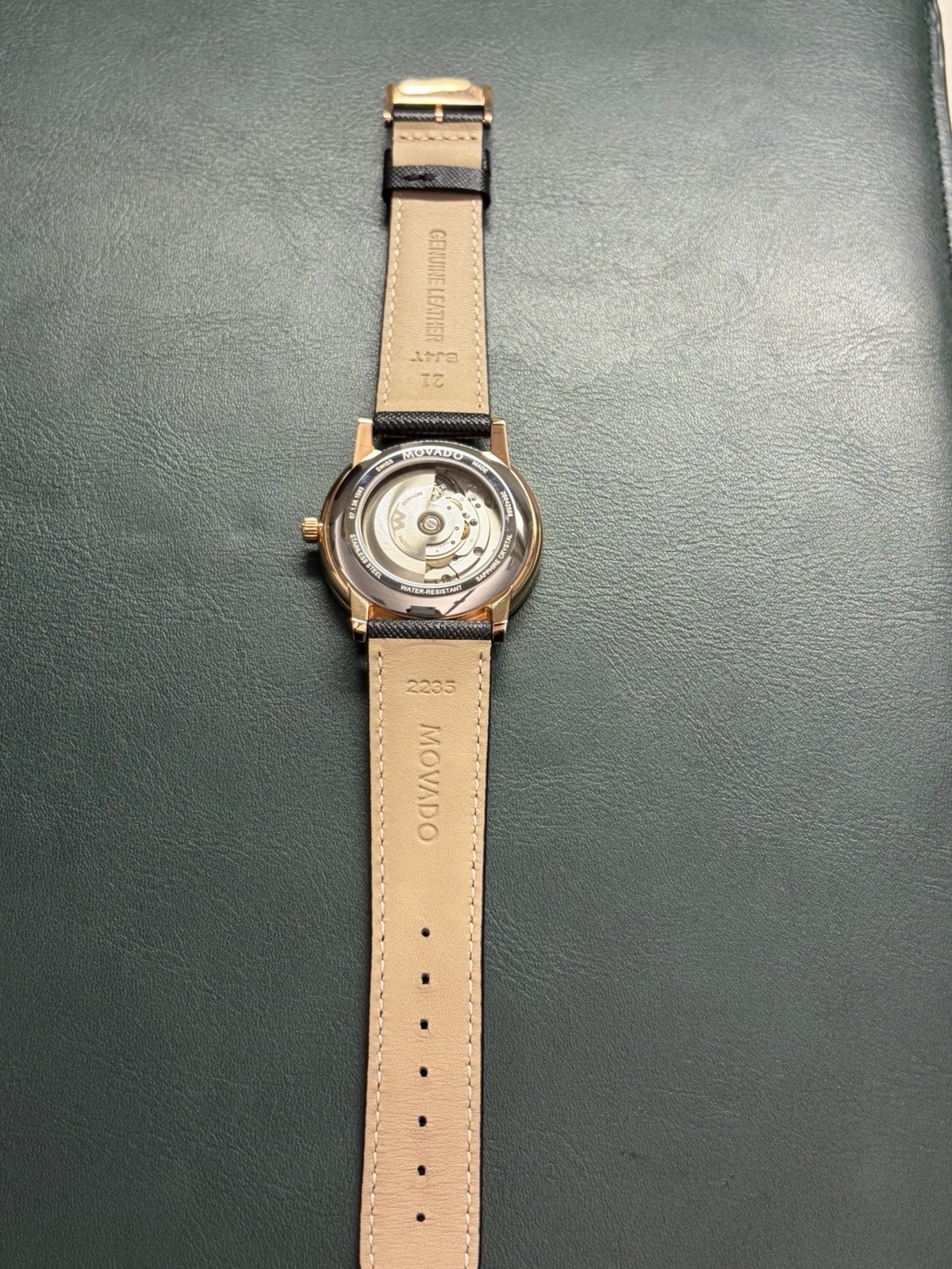 Movado Museum Automatic Swiss Made Sapphire Black Dial RG Case 40mm Watch