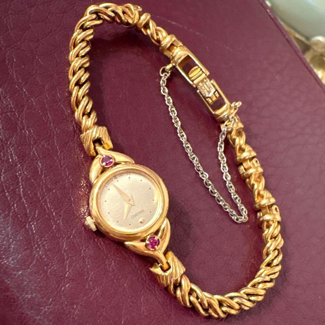 Working Rare Very Good Condition SEIKO Gold Ruby Bracelet Watch Quartz