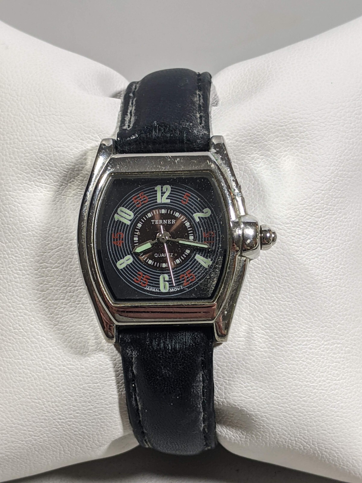 Bijoux Terner Gray Dial Silver Tone Case Black Leather Band Watch 8 Inch