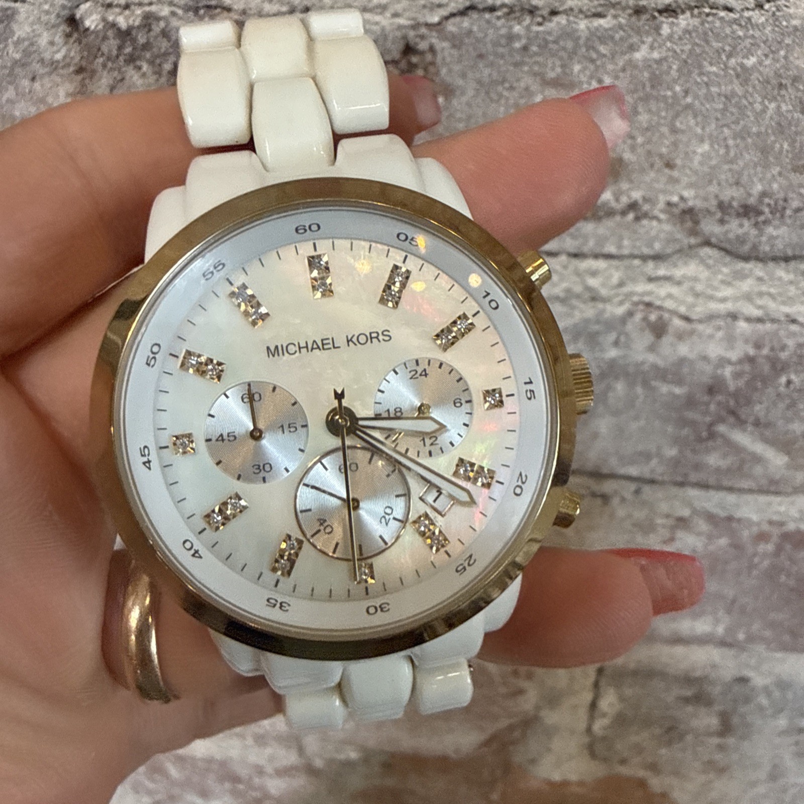 This item is a Michael Kors Resin Chronograph Watch, specifically model MK5218.
