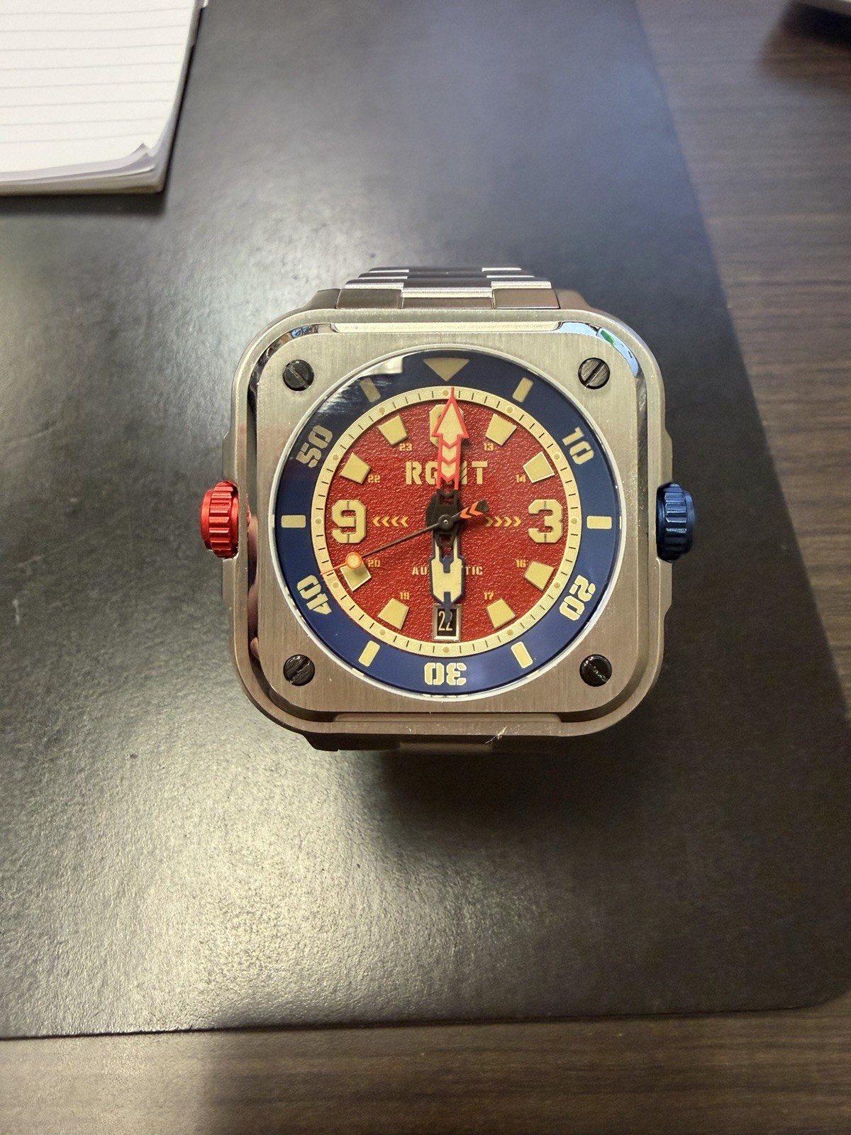 RGMT Pershing Battlefield Red & Blue Automatic Watch (rare)
